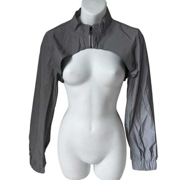 Gray Cropped Windbreaker Jacket Sz Small Reflective Fabric Bolero Style Festival - Picture 1 of 15